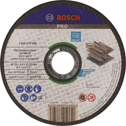 Disco de corte Bosch PRO para acero inoxidable y metal, 125 mm.